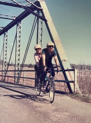Sandra and Twyman crossing bridge near New Middletown